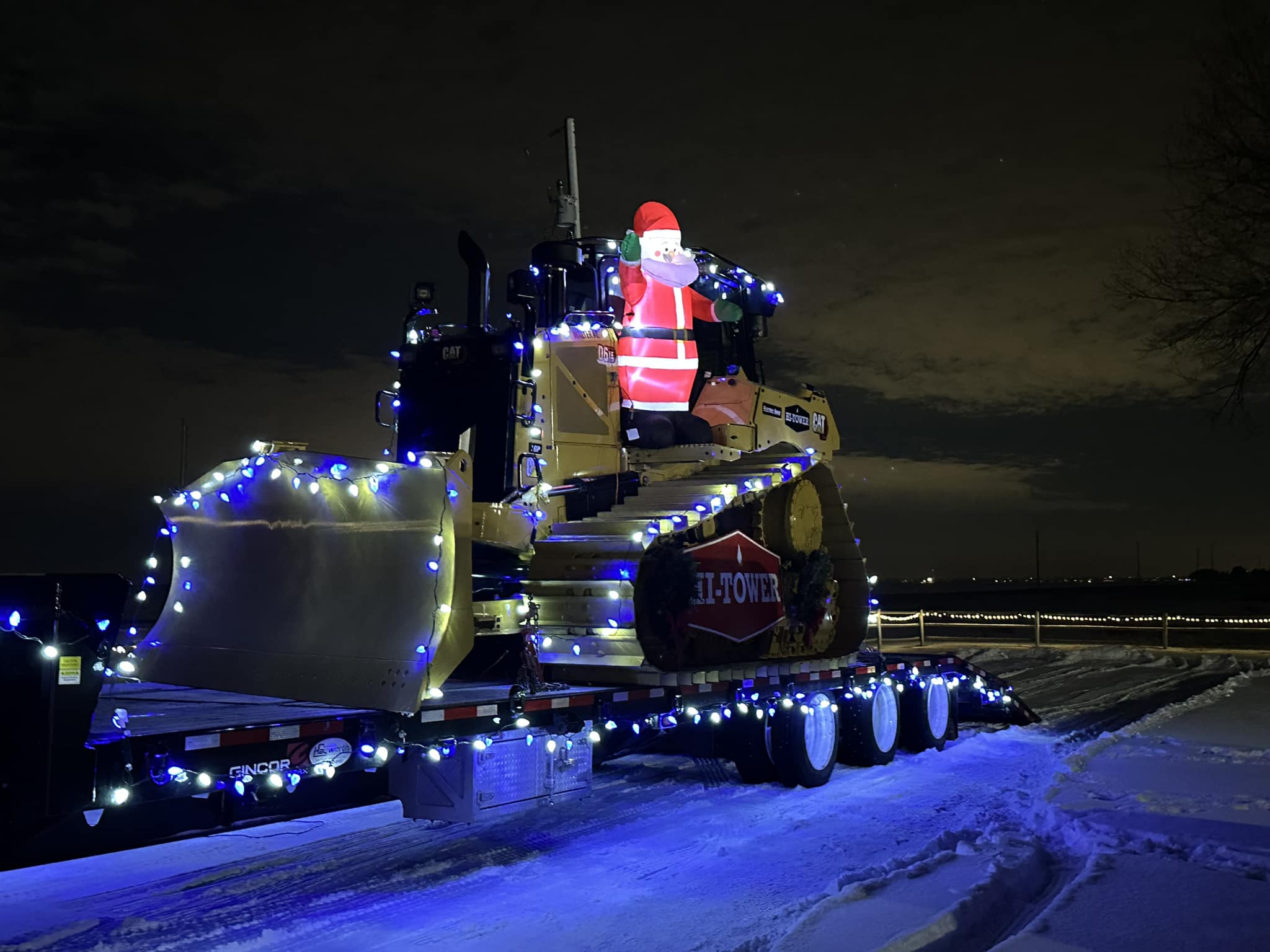 A piece of Hi-Tower Inc's equipment decked out for Christmas outside the company's 2024 Christmas party.