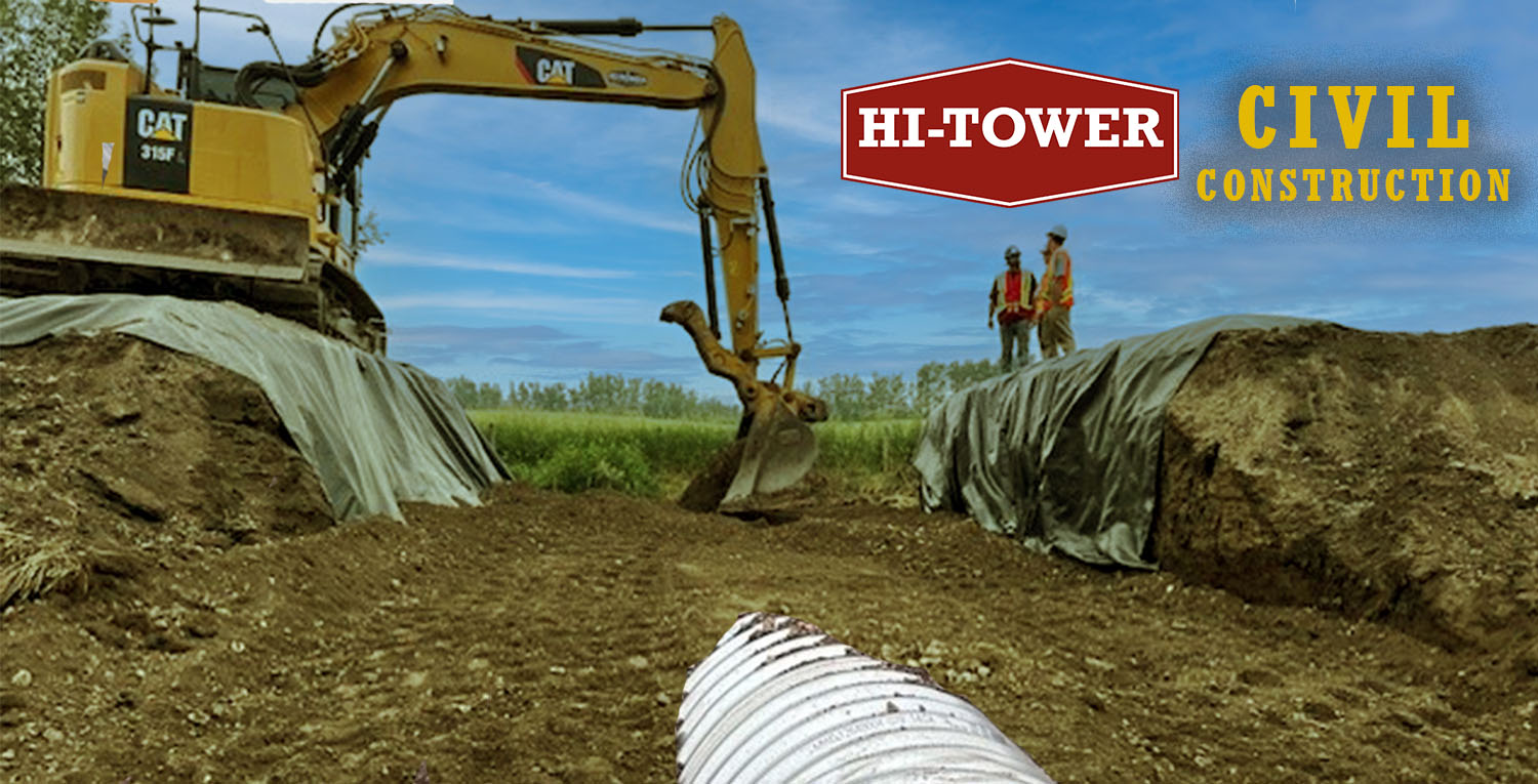 Hi-Tower civil construction project featuring excavation, earthmoving, and site preparation for infrastructure development.