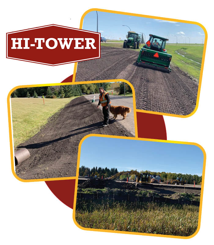 Hi-Tower civil construction team performing roadway restoration and site preparation using heavy equipment.