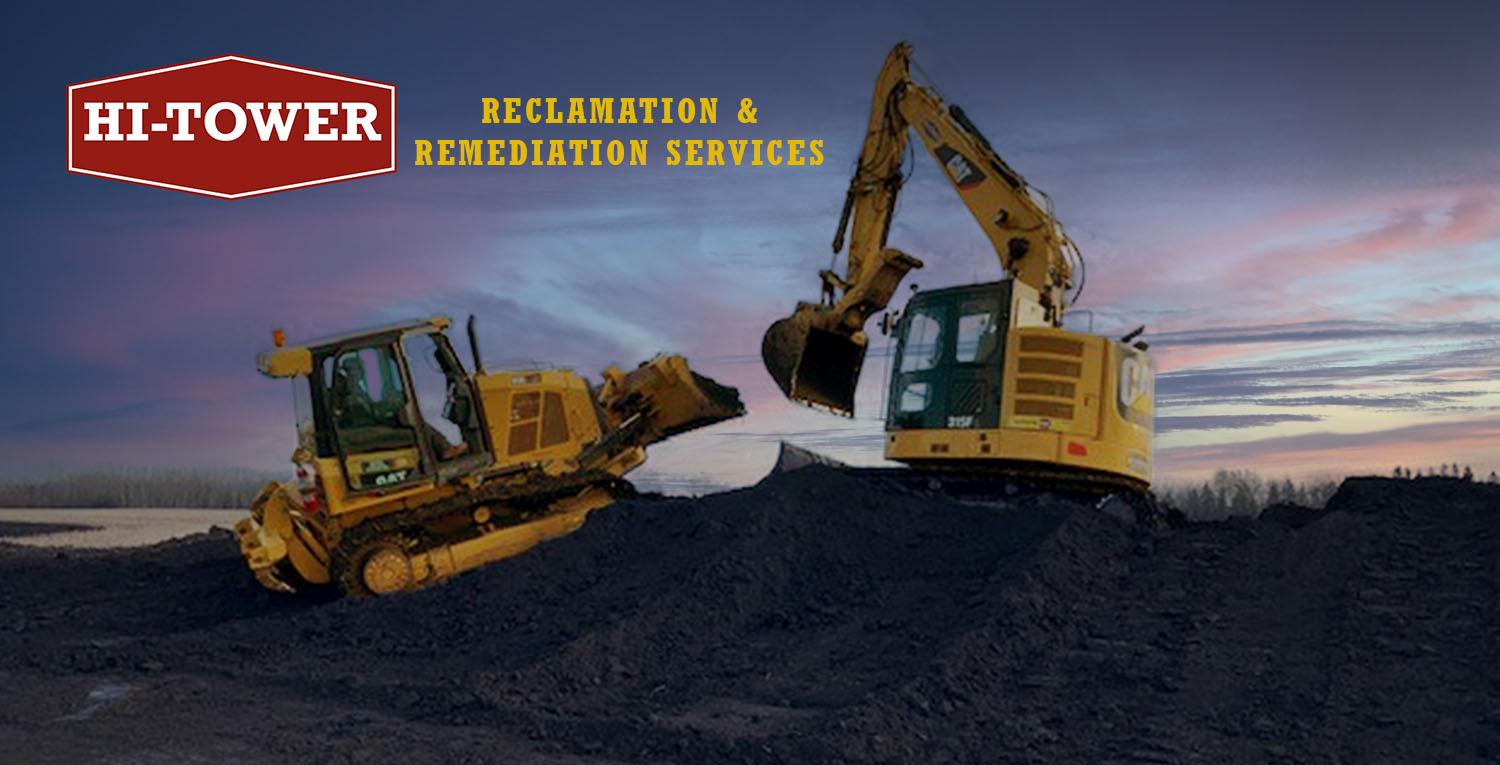 Hi-Tower land reclamation and remediation project with heavy equipment restoring an environmental site.