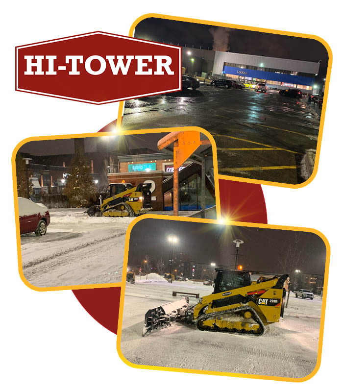 Hi-Tower snow removal and de-icing services clearing commercial parking lots and roadways for winter safety.